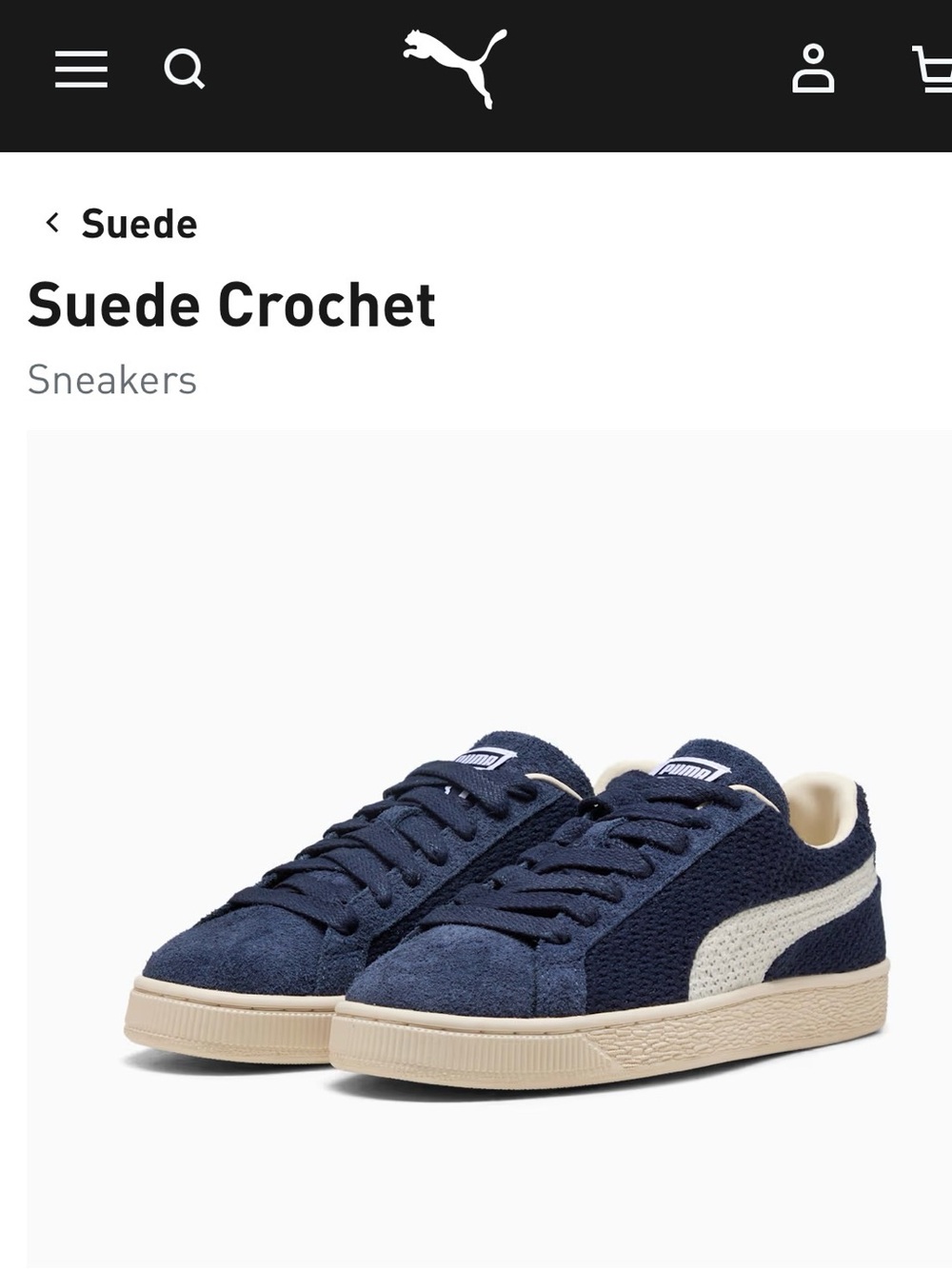 NIB Puma Select Men’s Suede Crochet Sneakers - Navy/White - 9.5 Narrow, EU 42.5